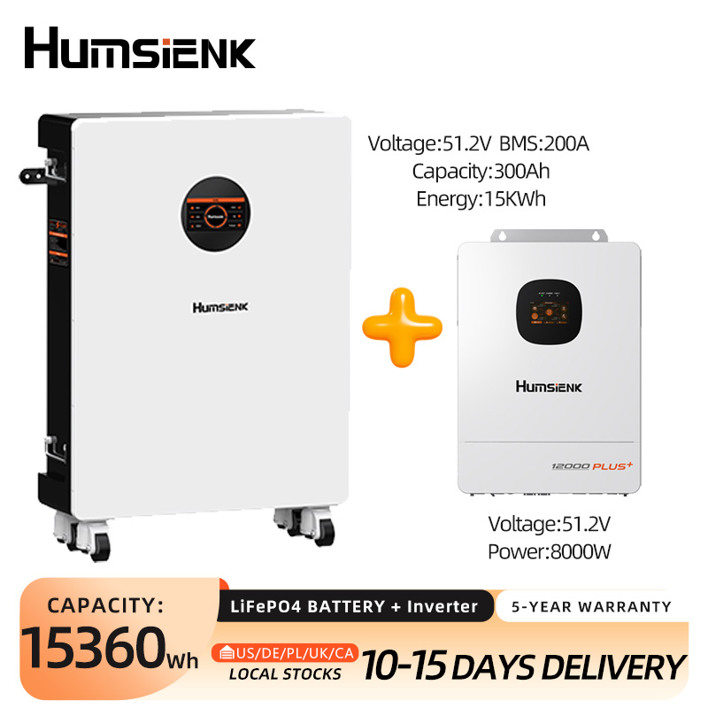 Mppt Hybrid Inverter 48V 8Kw 3 Phase - Bateria Humsienk 48V 300Ah LiFePO4 com