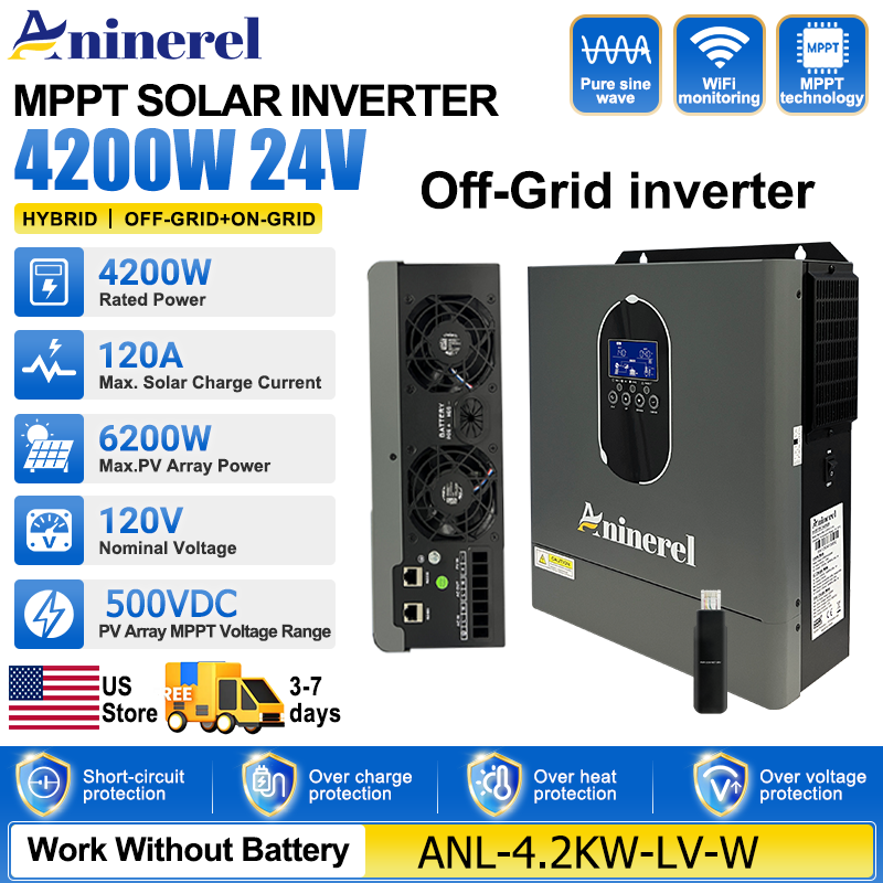 Inverter Pure Sine Wave 60Hz 120V 3000W - Inversor Híbrido Aninerel 4200W 3KW 120V
