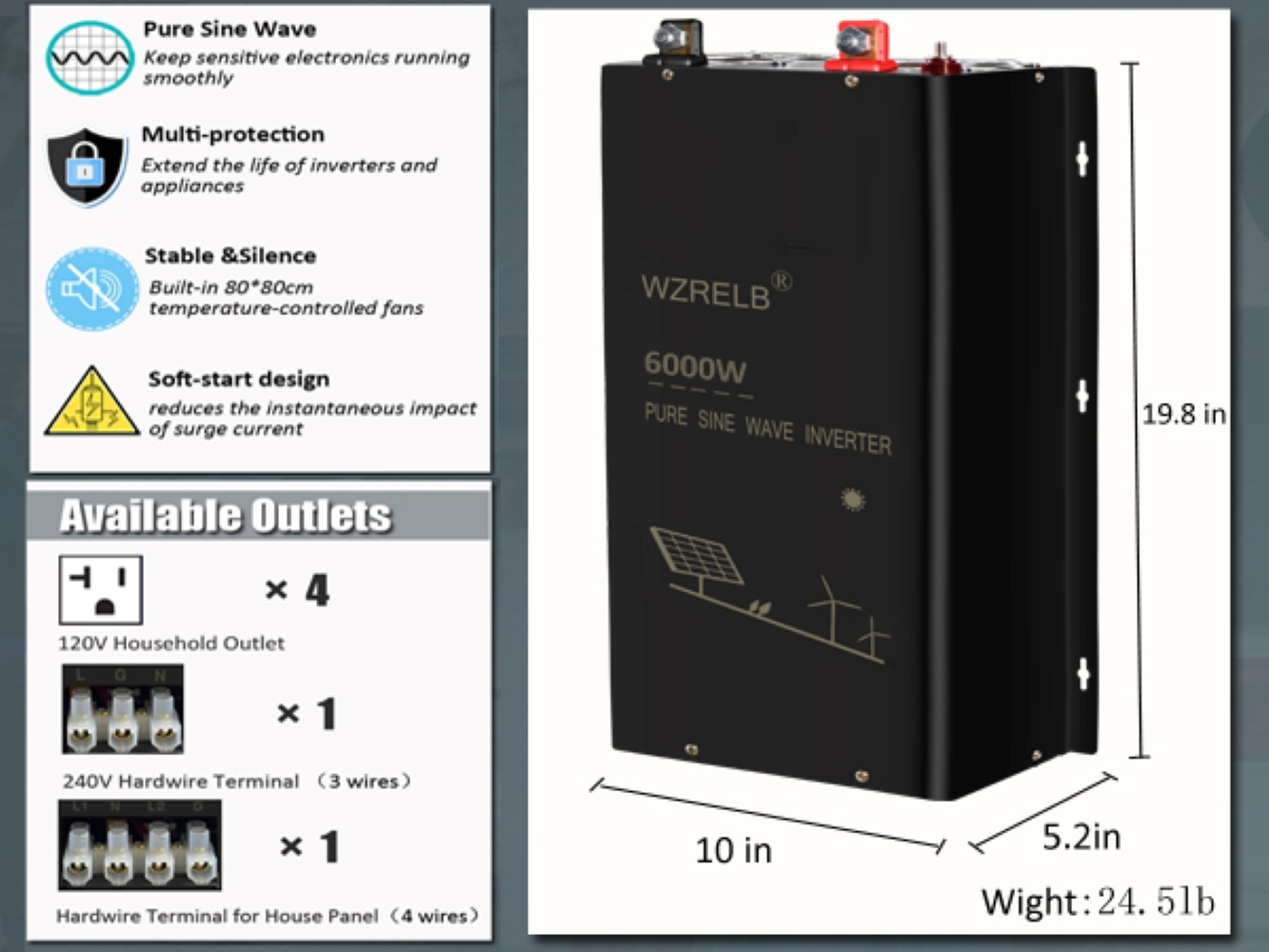 Off Grid Solar Inverter 48V 6000W - Inversor de Onda Senoidal Pura de