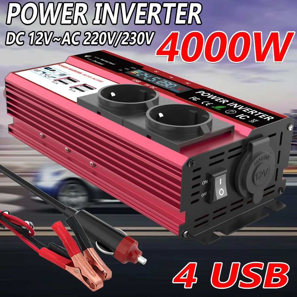 Power Inverter 12V 220V 4000W Continuous - Inversor de 12V para 220V, potência