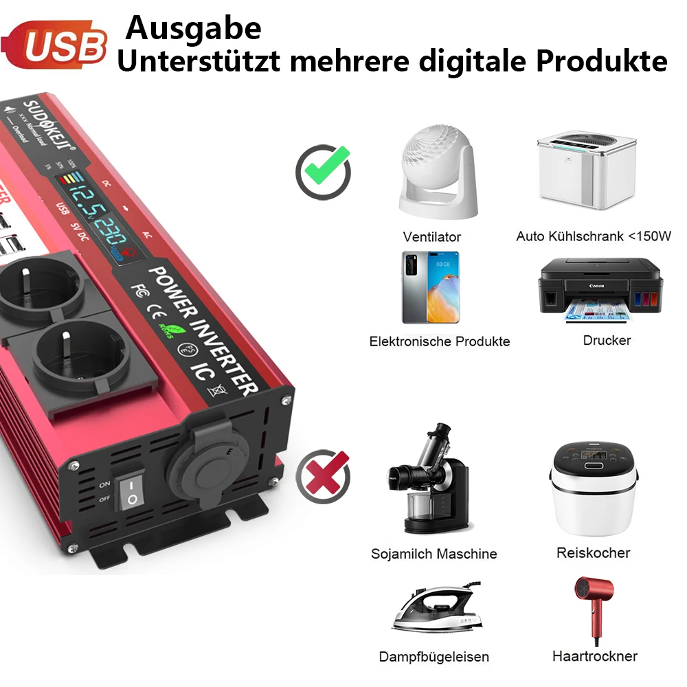 Inversor de 12V para 220V, pot - Power Inverter 12V 220V 4000W Continuous avaliação e preço