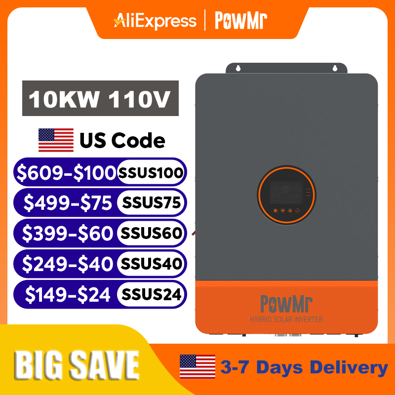 Inversor Híbrido Solar PowMr 1 - Split Phase Inverter 10Kw 110V 220V avaliação e preço