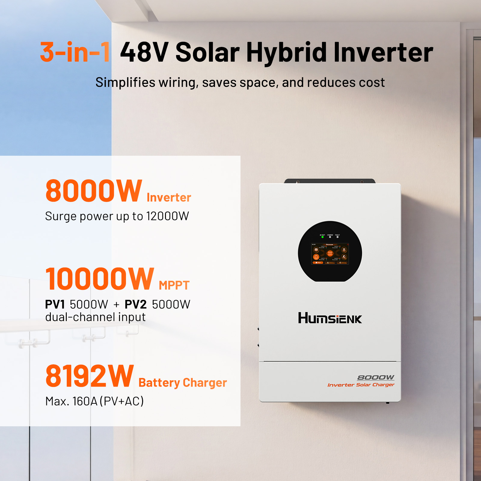 Inversor Híbrido Solar 3-em-1  - Mppt Hybrid Inverter 48V 8Kw 3 Phase avaliação e preço